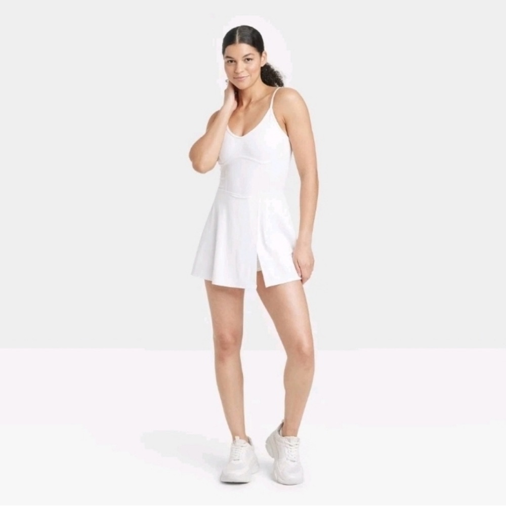 JoyLab White Spaghetti Strap Athletic Dress with Built in Shorts
